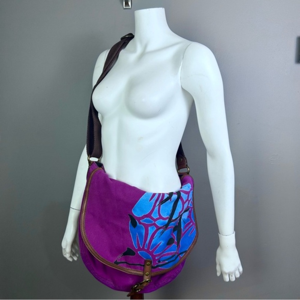 Y2K Lucky Brand messenger satchel bag‎ vtg Purple Hawaiian colorful western